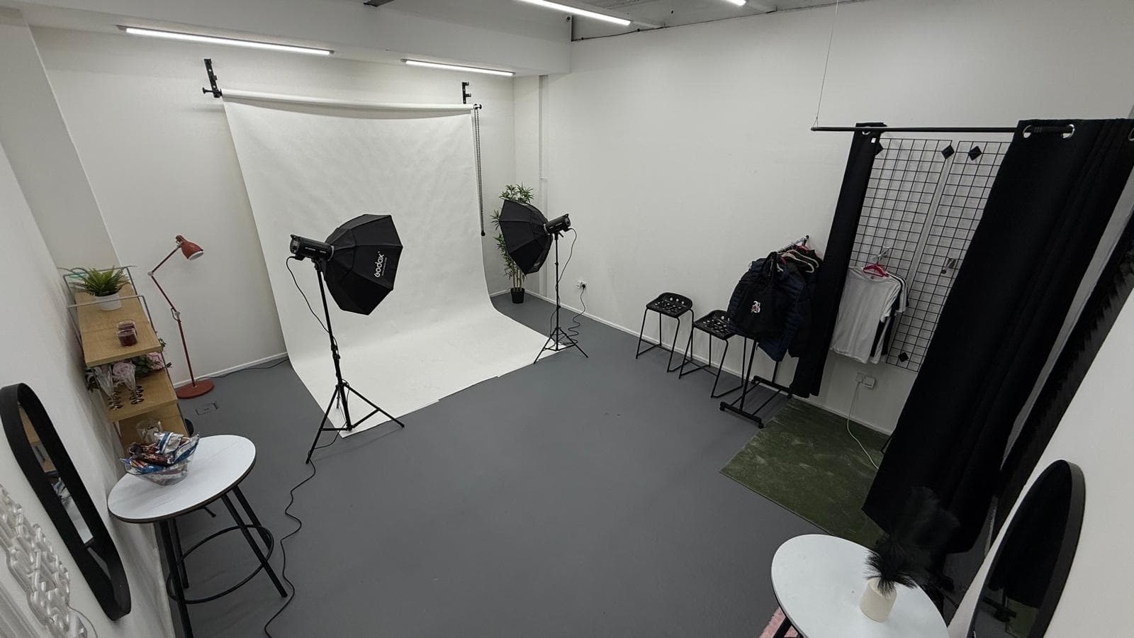 The RT Spaces studio set up for a self-run shoot